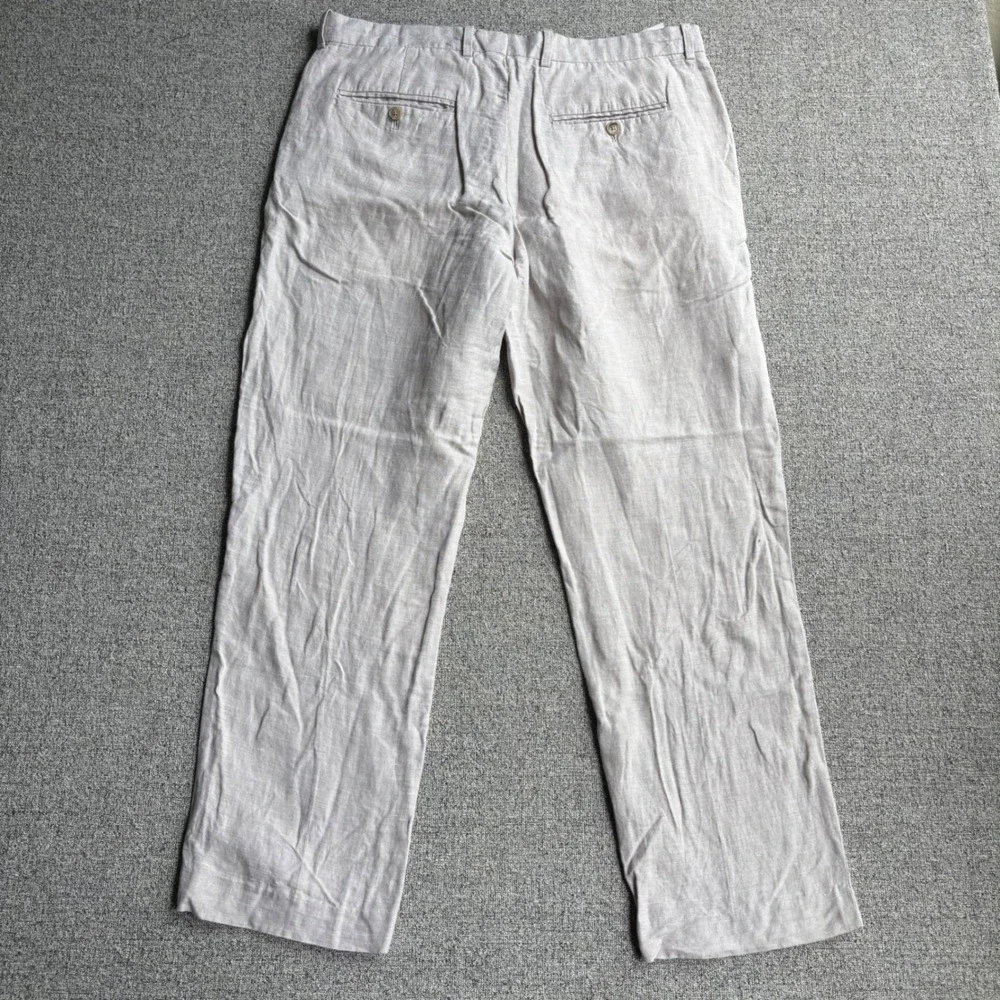 Perry Ellis Pants Mens 34x30 Linen Blend Beige Flat Front Straight Leg